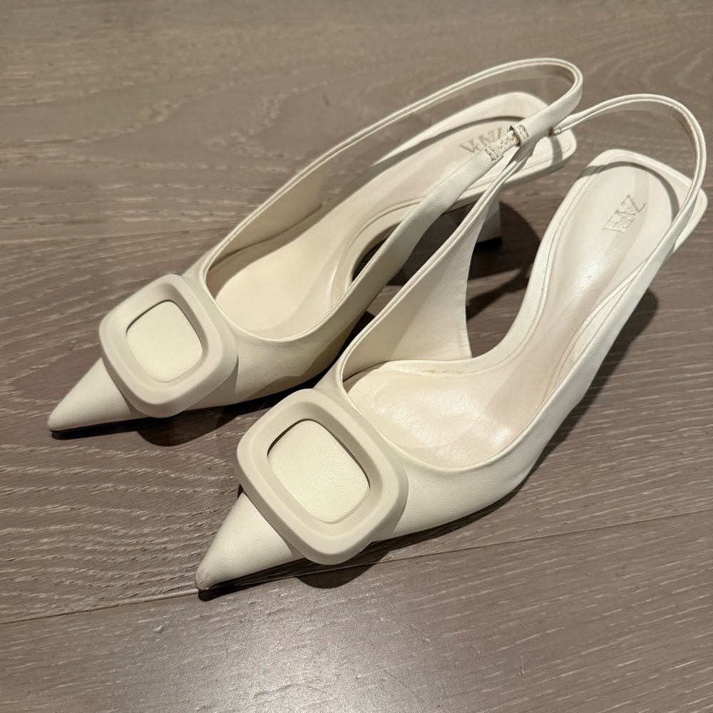 Cream Slingback Heels - ZARA